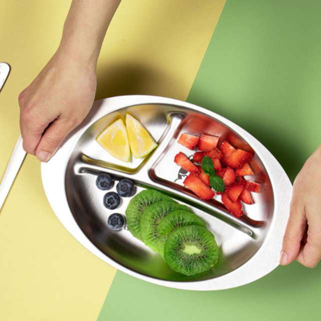 Piring makan anak-anak TK pelat baja tahan karat 304