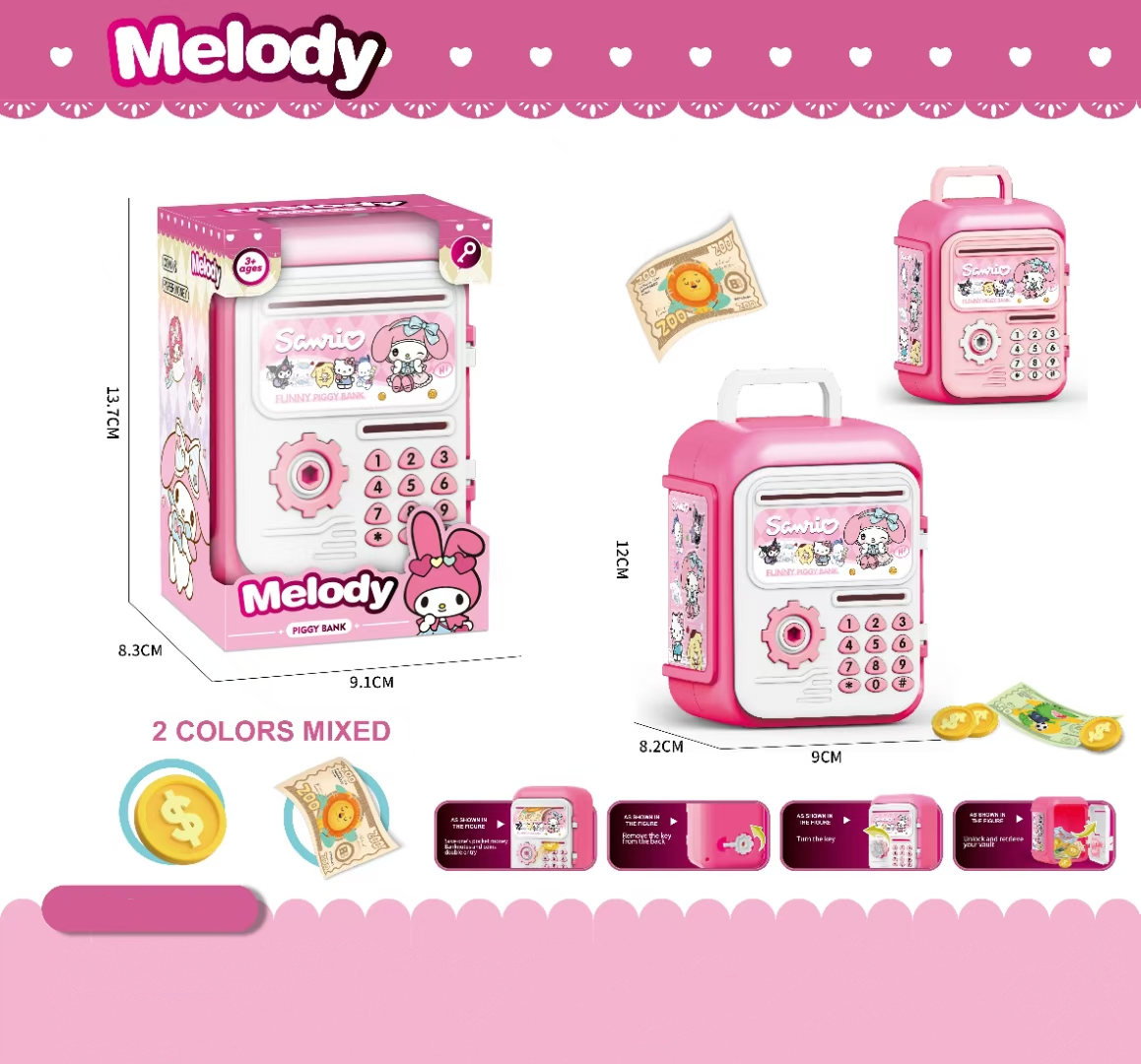 New style piggy bank for girls and boys, password box for saving money, large capacity for boys, princess toy for pretend play