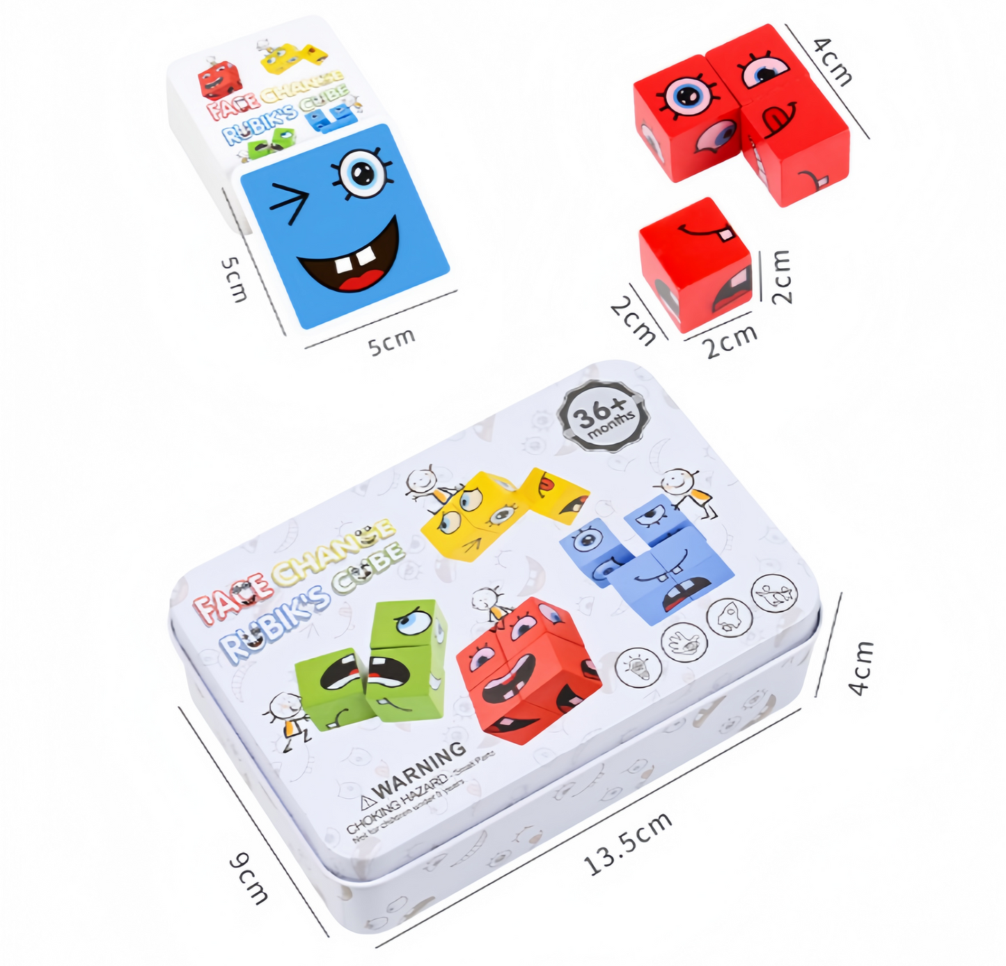 Children's wooden facial-expression changing magic cube table game building blocks with a bell, large-sized iron box puzzle, parent-child interactive thinking and intelligence toy