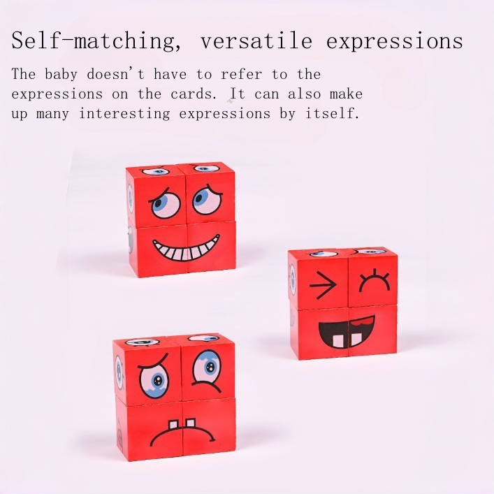 Children's wooden facial-expression changing magic cube table game building blocks with a bell, large-sized iron box puzzle, parent-child interactive thinking and intelligence toy